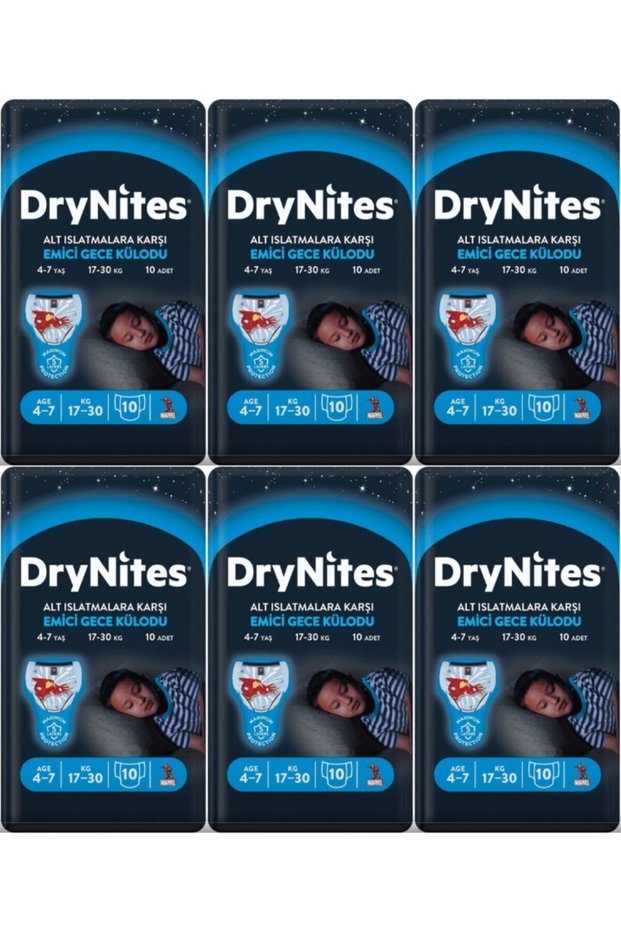Dryni̇tes Absorbent Night Panties Diaper for Boys 4-7 Years 10 Pieces 6 Pack