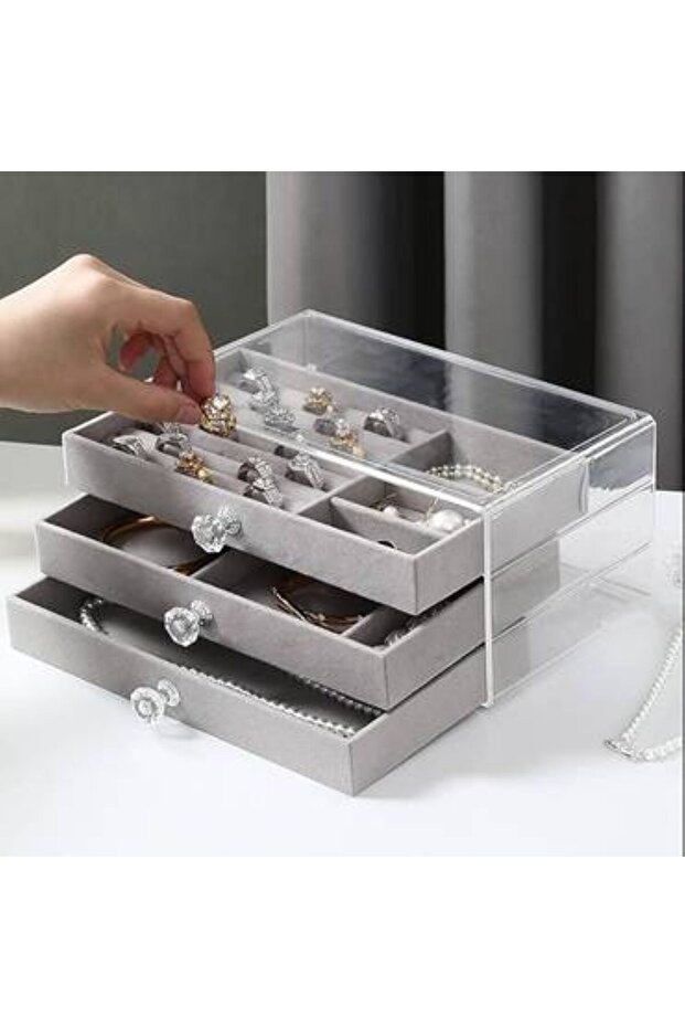 3-Tier Accessory Organizer with Cover, Grey