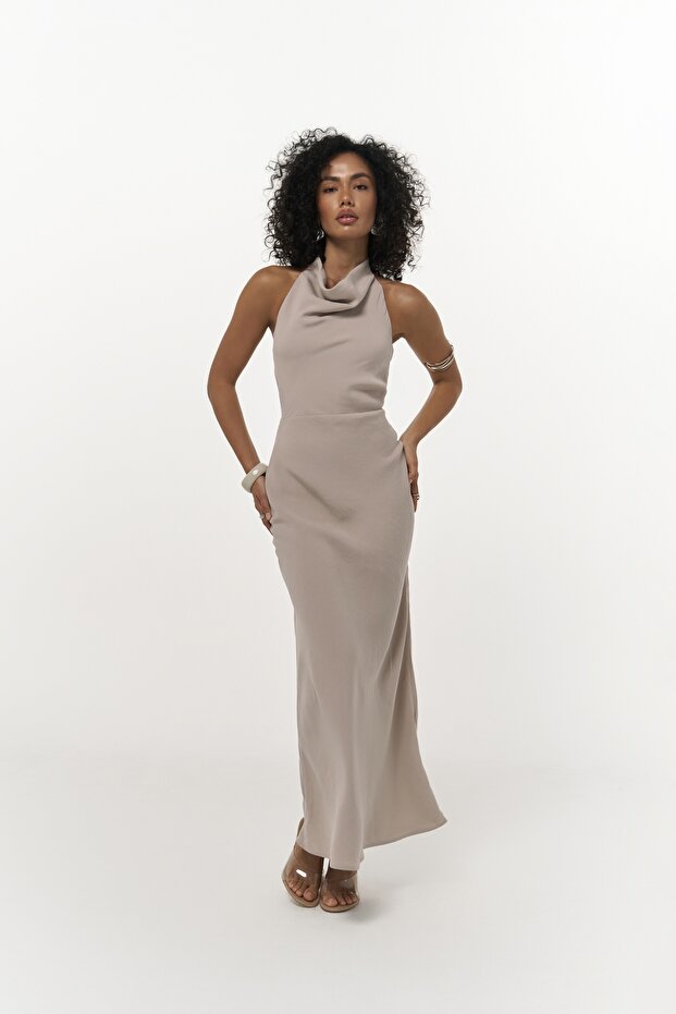 Loretta Sırt Dekolteli Vizon Uzun Elbise - 6