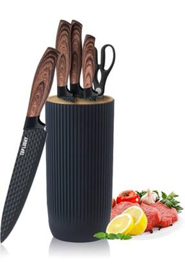 طقم سكاكين المطبخ مع قاعده لون أسود - 5