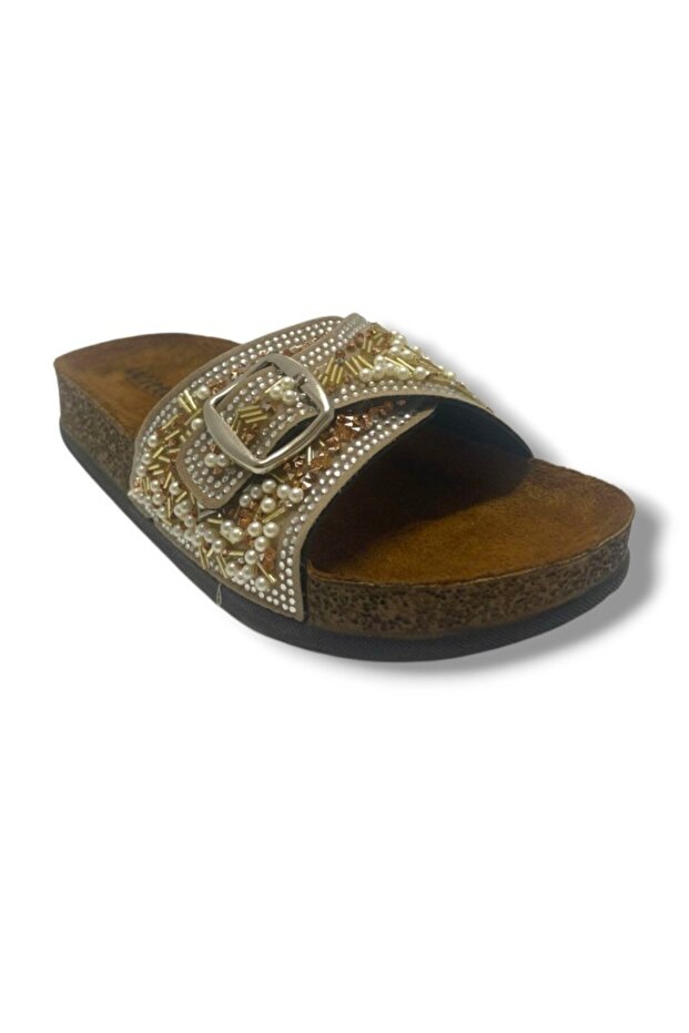 55403-25 Single Band Bead Stone Anatomical Women's Slippers
