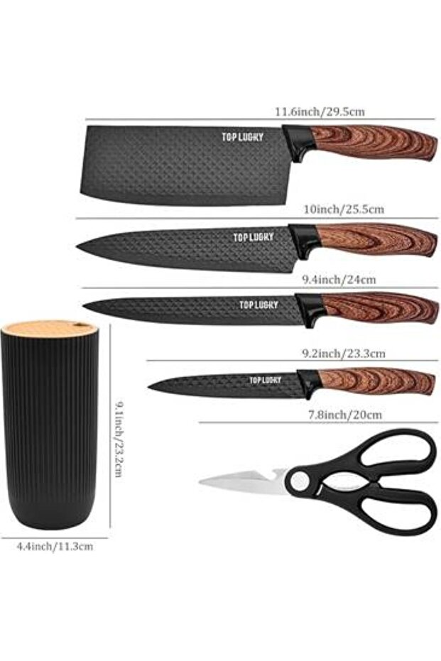طقم سكاكين المطبخ مع قاعده لون أسود - 2