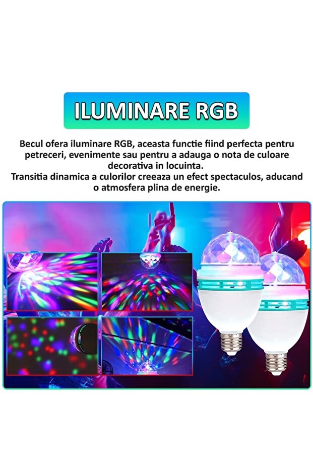Rotating RGB LED Bulb, Compatible with E27 Socket, Ambient Lighting, Automatic Rotation - 3