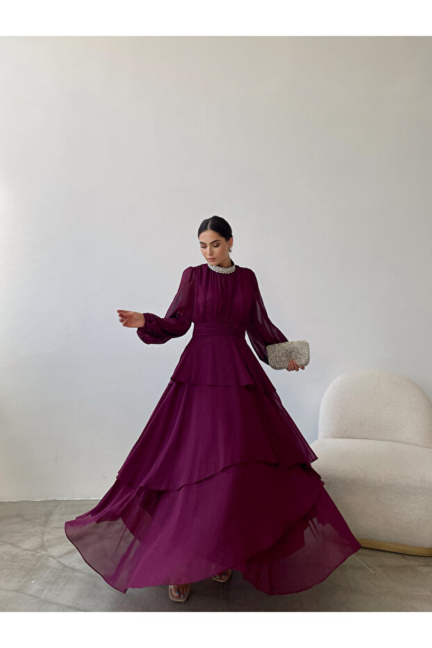 Stoned Ruffle Detail estélyi ruha - 2