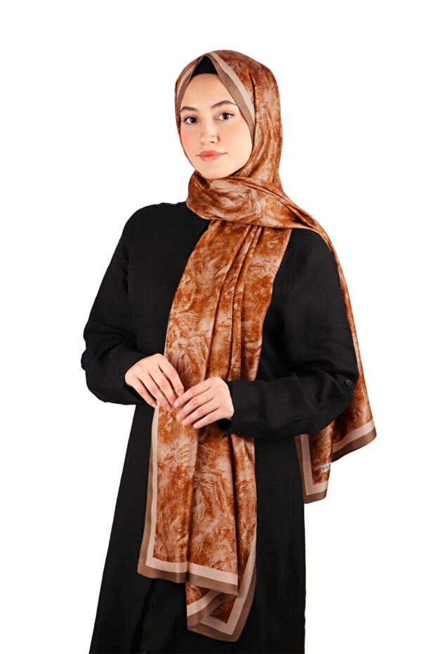 شال حريري من نسيج التويل بنمط فرشاة نحاسية - 2