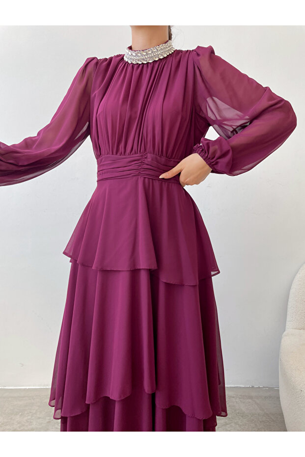 Stoned Ruffle Detail estélyi ruha - 4