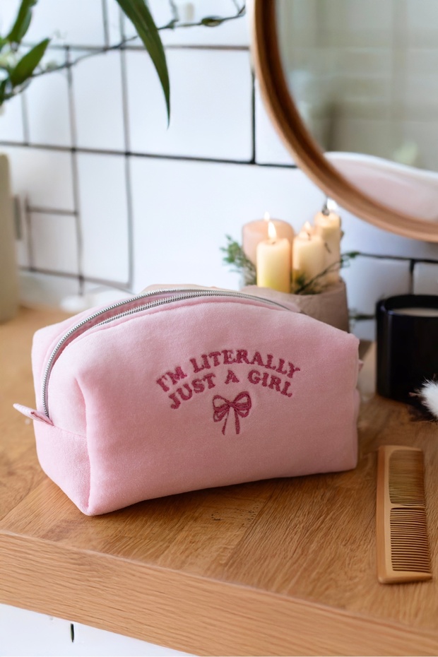 I'M Just a Girl Embroidered Makeup Bag Medium Size
