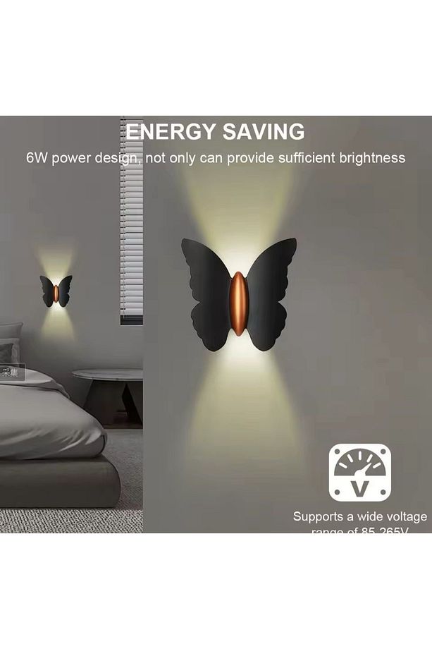 Modern Duvar Power Iç Ve Dış Mekan Aplik Butterfly Led Aplik Siyah Gövde Gün Işığı Kelebek Aplik - 5