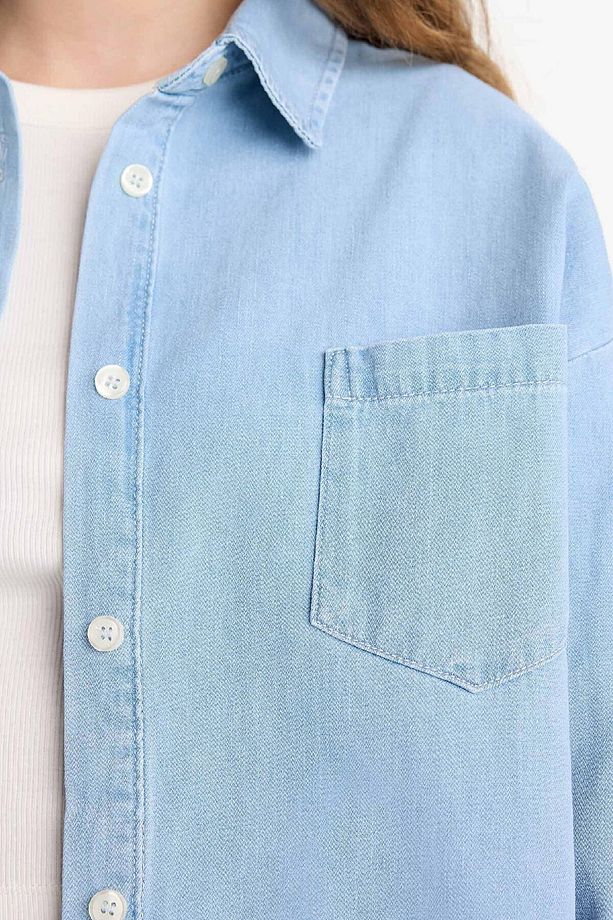 Oversize Geniş Kalıp Tek Cepli Jean Gömlek D8667AX25SP - 5
