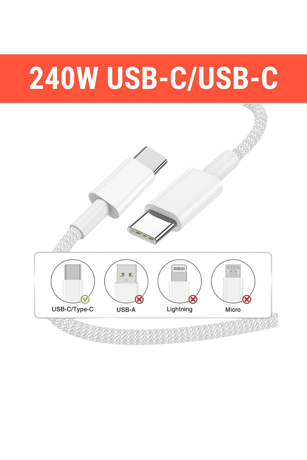 240W Destekli 2M TYPE-C(USB-C)/TYPE-C(USB-C) Iphone Samsung Oppo ve X Uyumlu Hızlı Şarj Kablosu W - 3