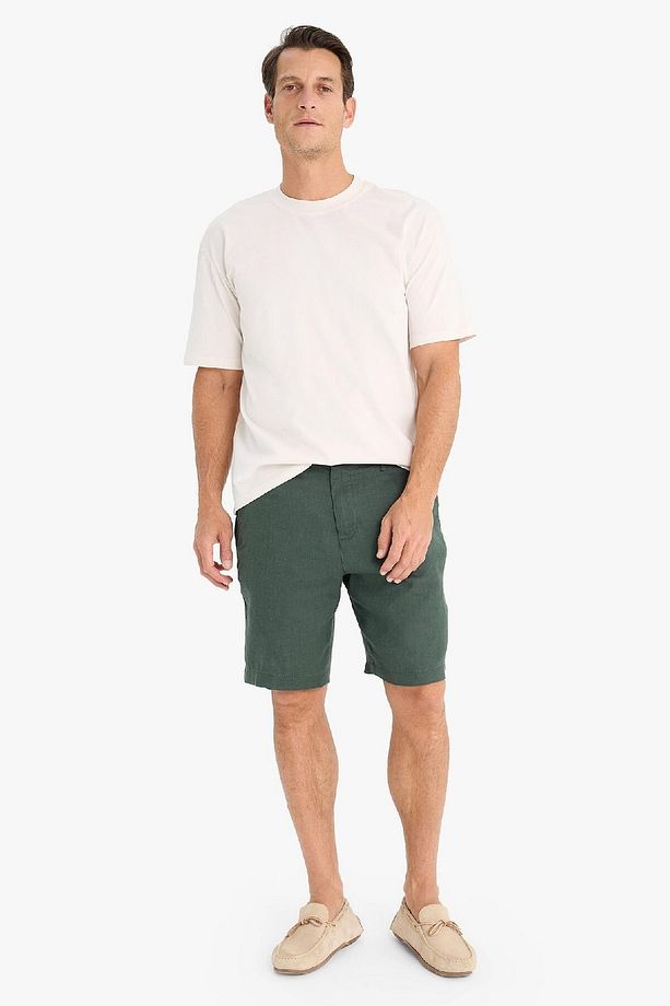 %100 Keten Regular Fit Yazlık Bermuda Şort D9931ax25sm - 4