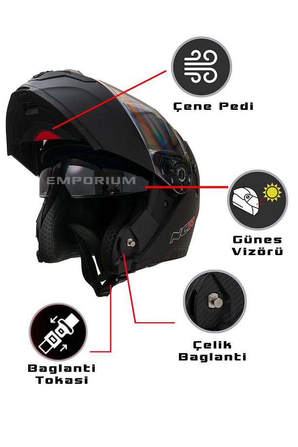 Ncr Vega Çene Açılır Kask Mat Siyah (ECE-06) - 2