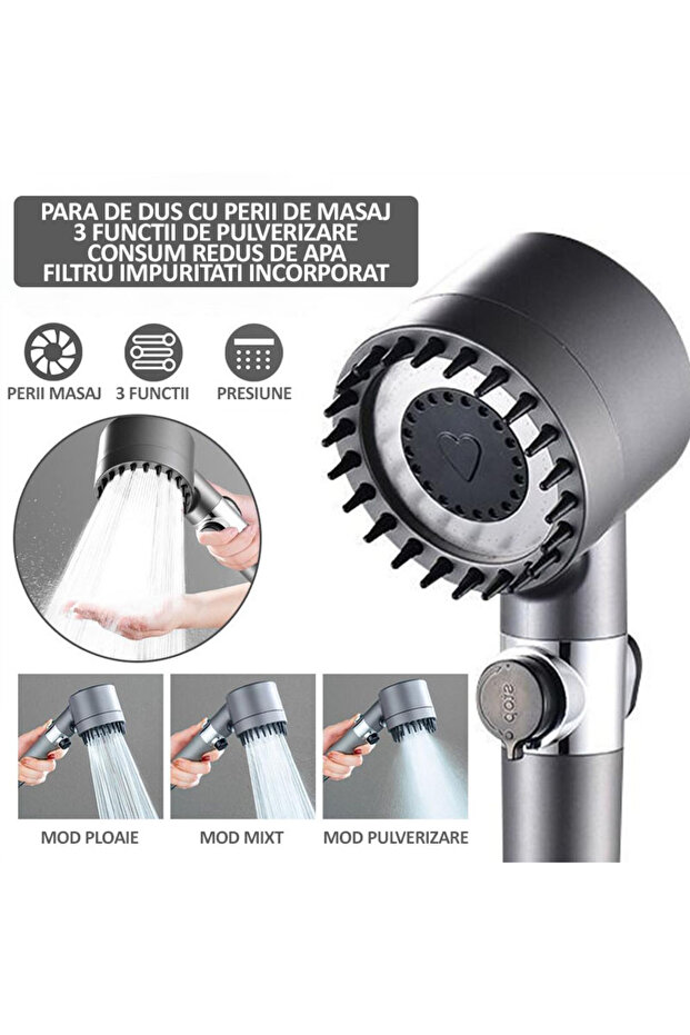 Shower Head With Filter And 3 Functions, Button For Stop/Start Jet, Adjustable Pressure - 4