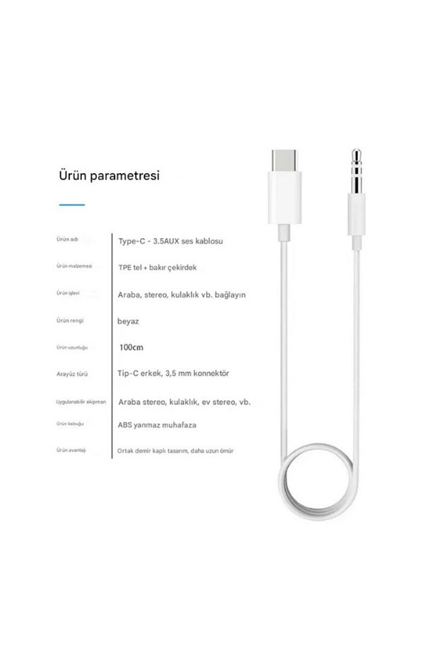 Type-C To Aux 3.5mm Audio Ses Kablosu Araba Ses Kablosu - 5