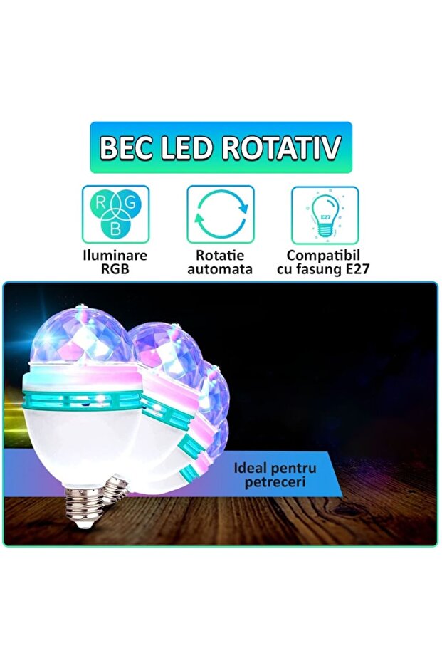 Rotating RGB LED Bulb, Compatible with E27 Socket, Ambient Lighting, Automatic Rotation - 2
