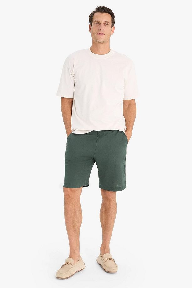 %100 Keten Regular Fit Yazlık Bermuda Şort D9931ax25sm - 5
