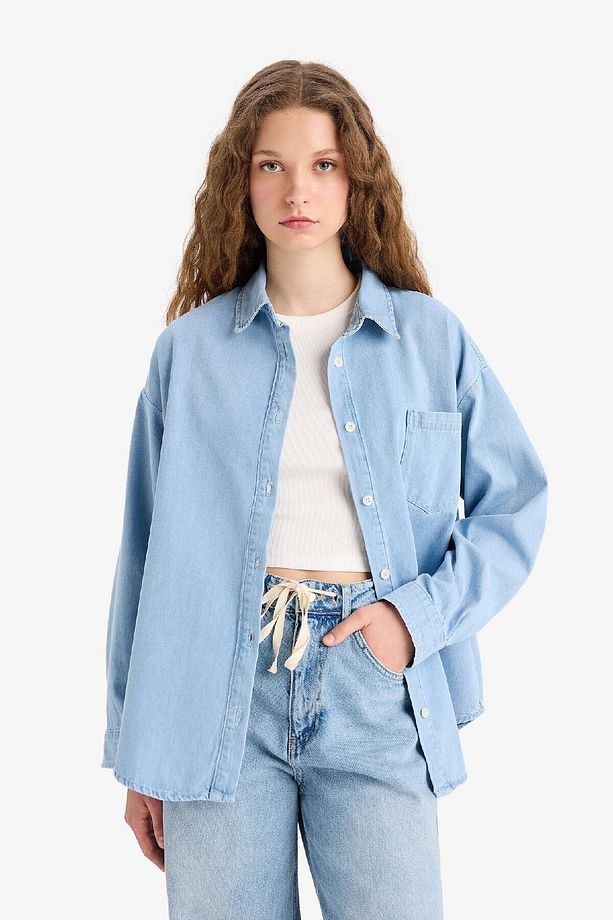 Oversize Geniş Kalıp Tek Cepli Jean Gömlek D8667AX25SP - 3