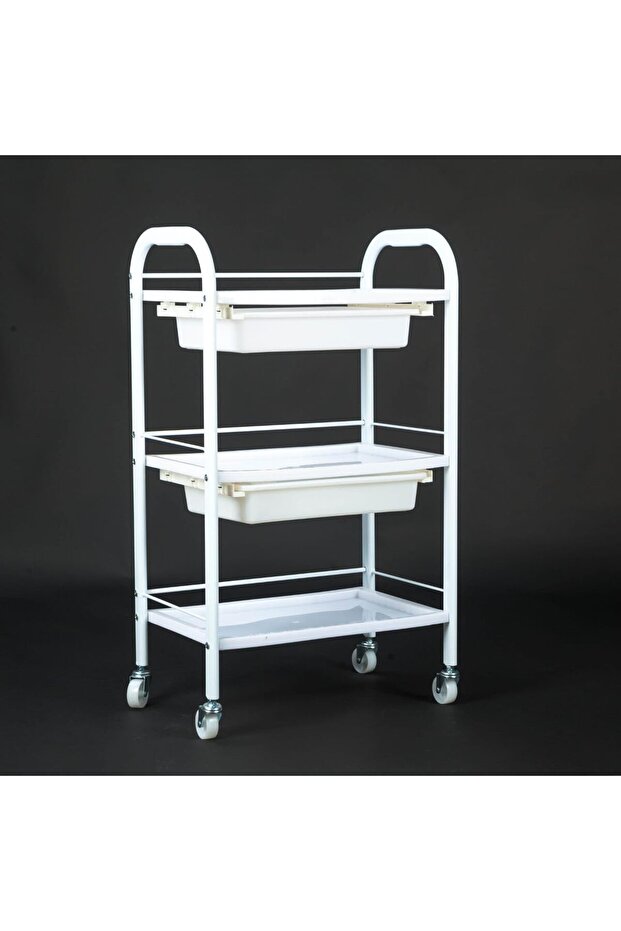 Trolley Cart with 3 Layers Plastic Shelves 2 Drawer for Salon & Spa, Beauty Facial Clinic