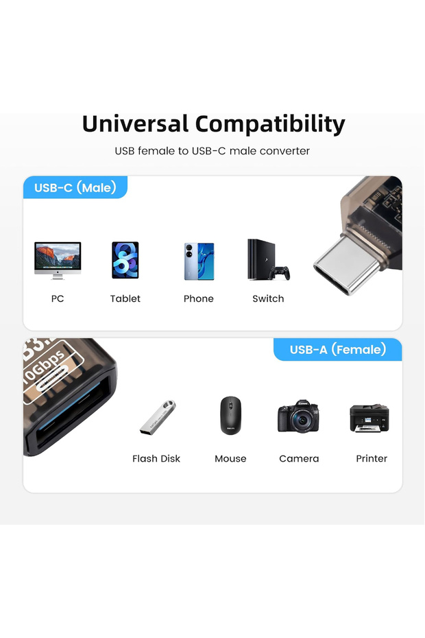 USB Type-C adaptörü USB-A 3.2 soket dönüştürücü, OTG MacBook, Samsung ve diğer C tipi cihazlar için - 5