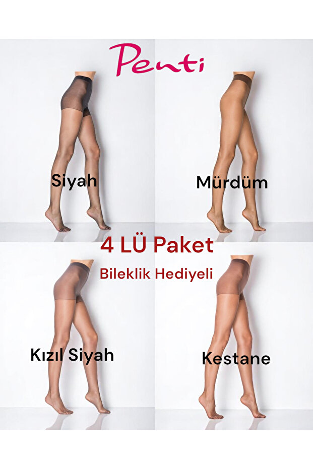 Set of 4 1 (Black/Plum/Chestnut/Red Black) Fit 15 Density Thin Shiny Pantyhose (with a Gift)
