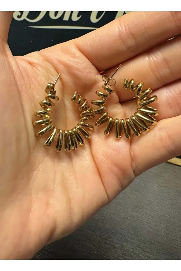 Gold Steel Spiral Hoop Earrings