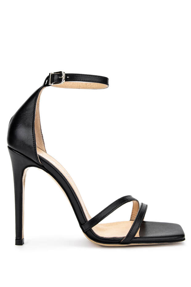 Women's Genuine Leather Black Leather Heeled Shoes