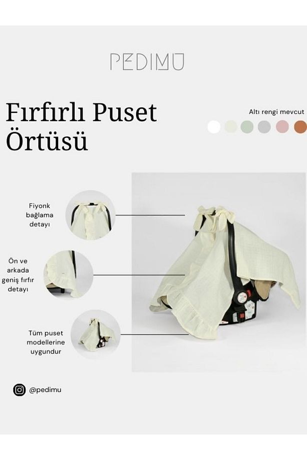 Müslin Soft Renk Fırfır Detaylı Puset Örtüsü - 6