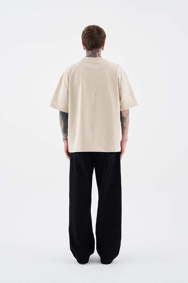 Erkek Basic Pamuklu Oversize Açık Bej Tişört - 7