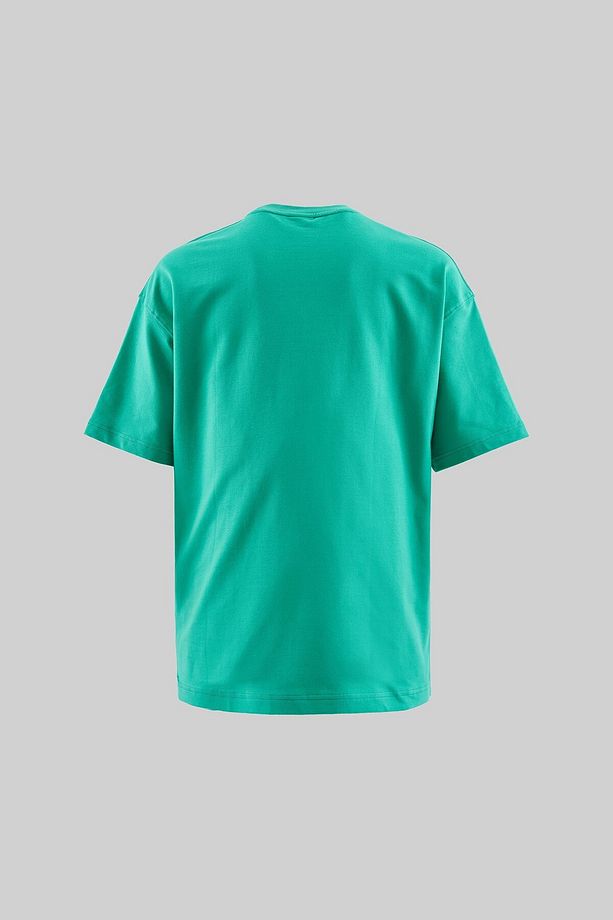 Erkek Solid Basic Pamuklu Oversize Yeşil Tişört - 4