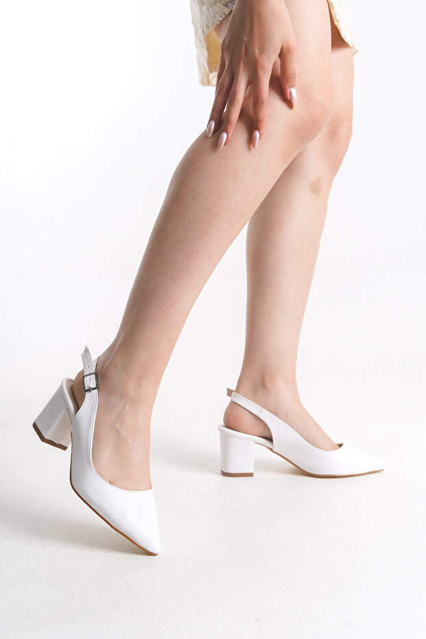 Chiara Marlowe White Women's Stylish Daily Classic Thick Heel Open Back Shoes