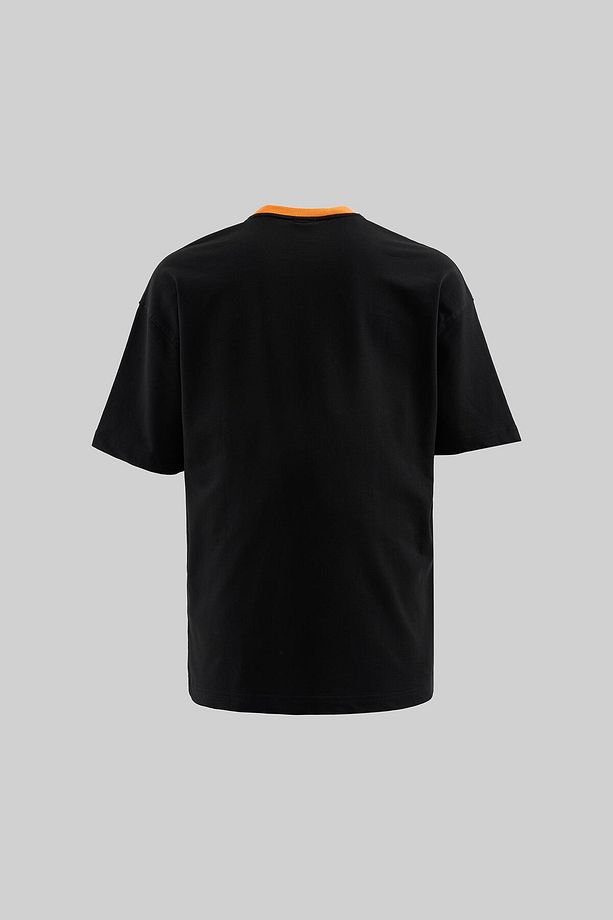 Erkek Color Gradient Embroidered Oversize Siyah Tişört - 3