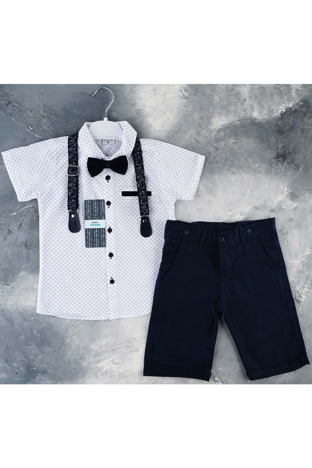 Gabardin Şort, Gömlek, Askı Ve Papyon Set Erkek Çocuk Takım SB6298 - 1