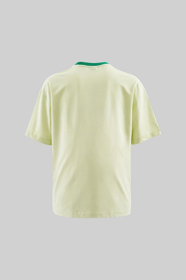 Erkek Color Gradient Embroidered Oversize Limon Yeşili Tişört - 3