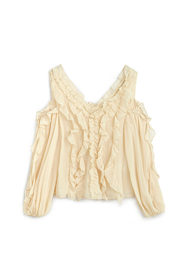 Fırfırlı cutout bluz - 3