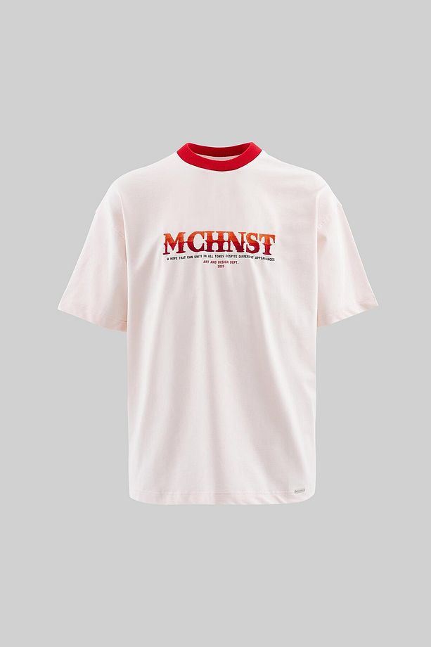 Erkek Color Gradient Embroidered Oversize Açık Pembe Tişört - 1