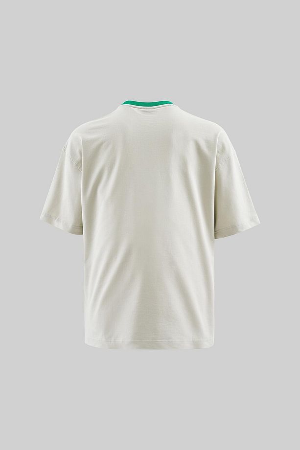 Erkek Color Gradient Embroidered Oversize Uzay Grisi Tişört - 3