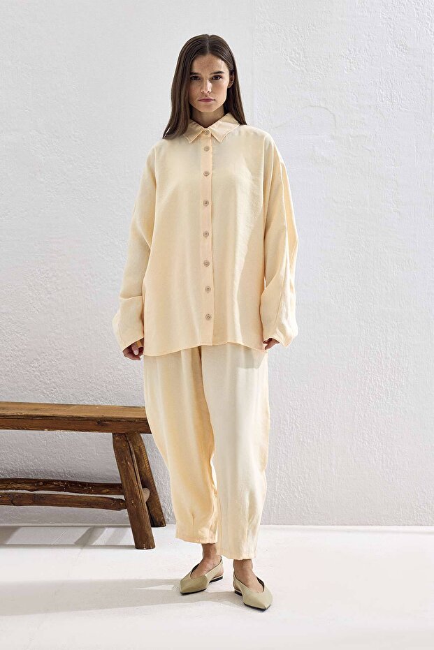 Basic Oversize Krem Pantolon Takım - 5