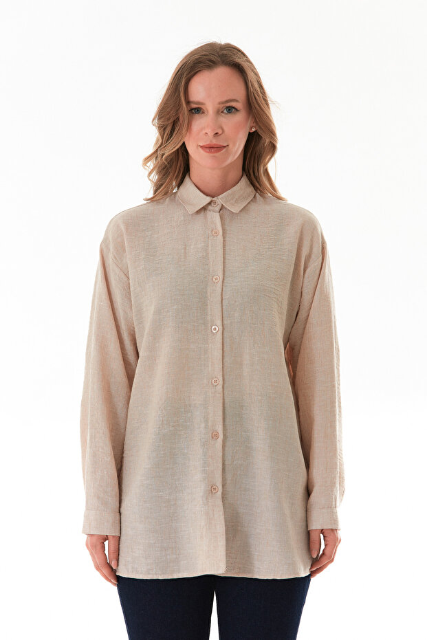 Kırçıllı Düğmeli Oversize Gömlek - 8