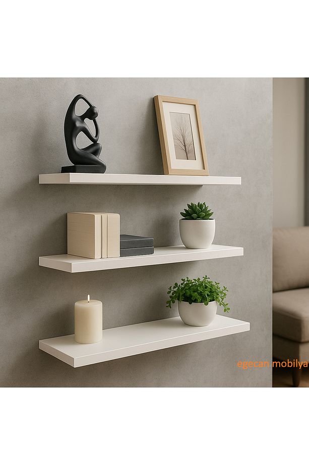 Uçan Duvar Rafı 3 lü Set Gizli Raf Dekoratif Duvar Rafı İskandinav Model Duvar Rafı - 2