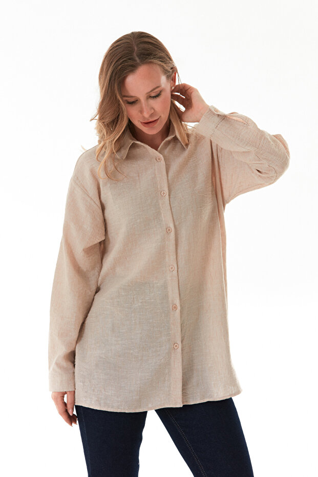 Kırçıllı Düğmeli Oversize Gömlek - 5