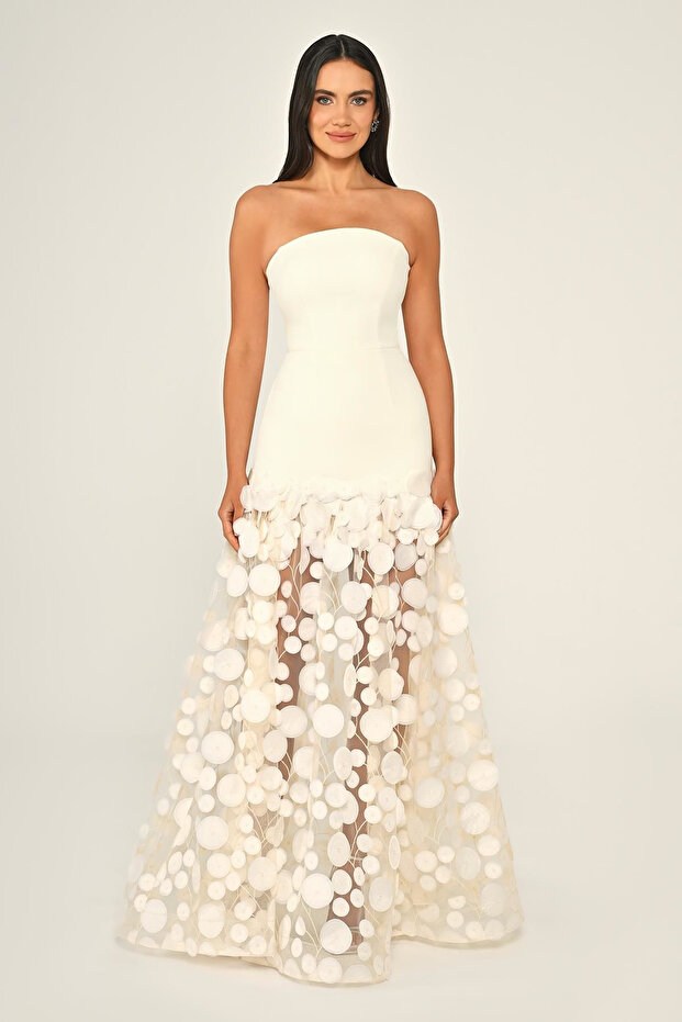 Krep Eteği 3 Boyutlu Tül Uzun Abiye Elbise Alfa Beta B7067 - 1