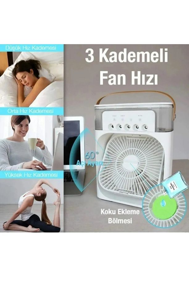 Yeni Işıklı 600ml 5 Spreyli Vantilatör Buzlu Buharlı Mini Klima Mini Fan - 5