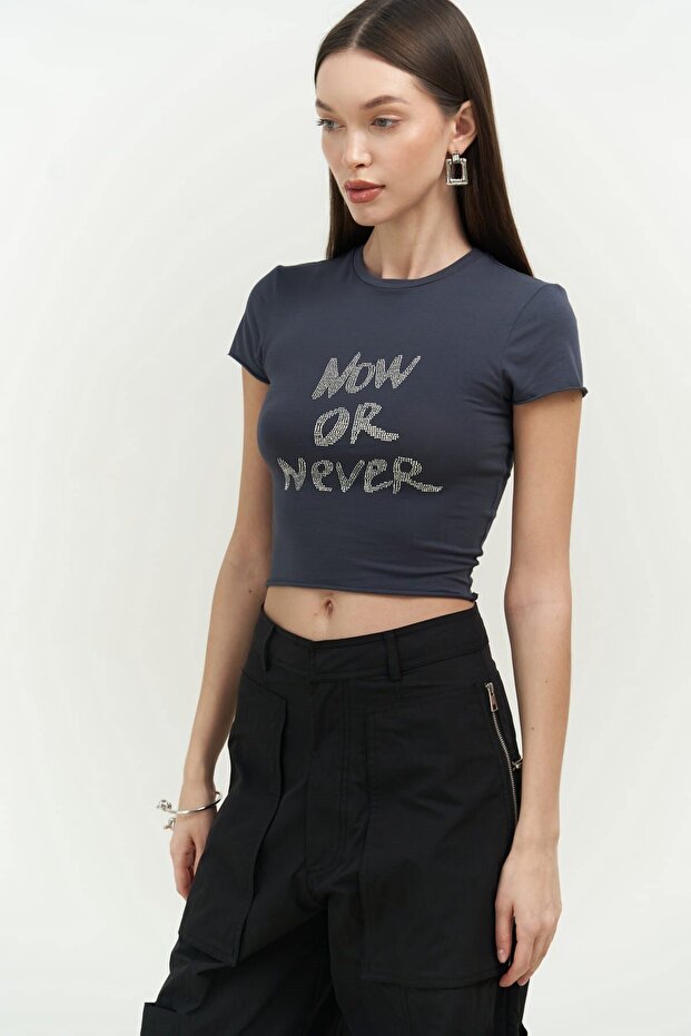 Now Or Never Antrasit Penye Crop - 2