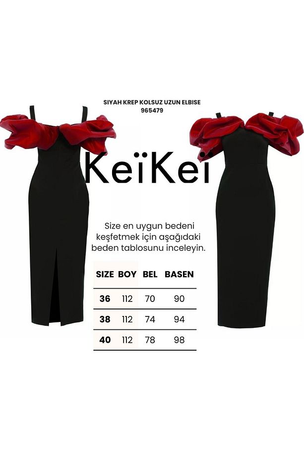 Siyah krep kolsuz uzun elbise - 3