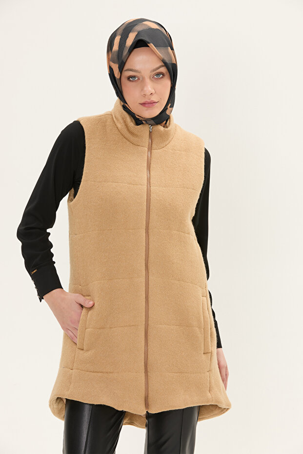 Fermuarlı Örme Dokulu Yelek - 2