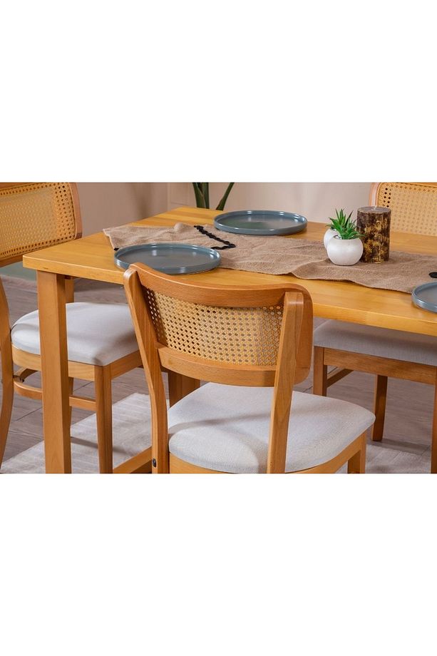 Hazeran İskandinav Masif Mutfak Masa Takımı, 4 Sandalye 1 Masa, 80X140 - 7
