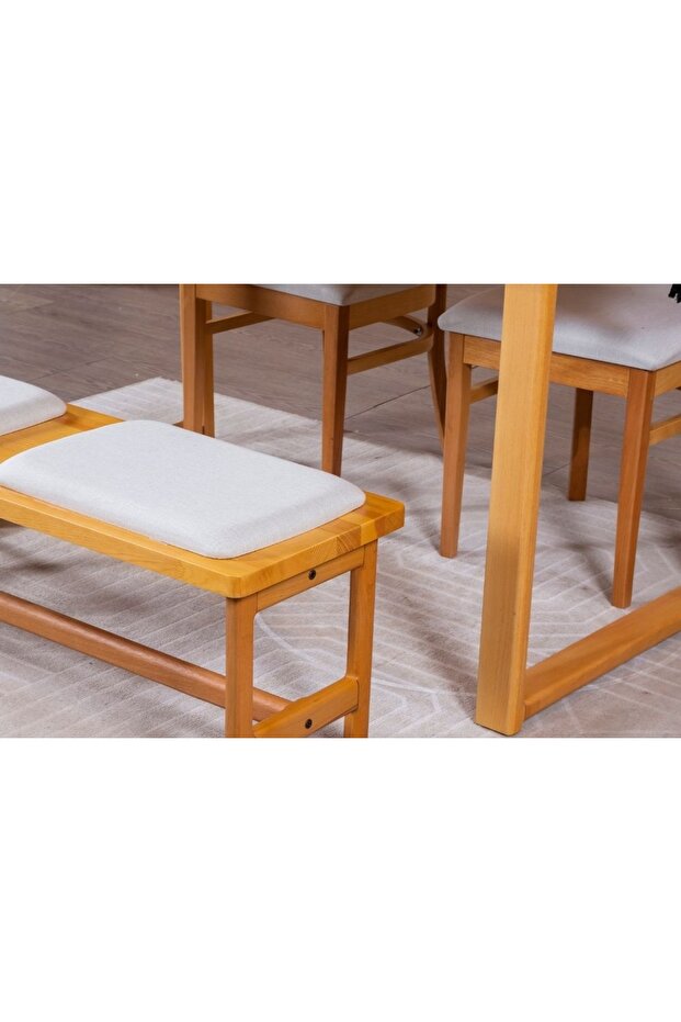 Hazeran İskandinav Masif Mutfak Masa Takımı, 2 Sandalye 1 Bench, 80X140 - 6