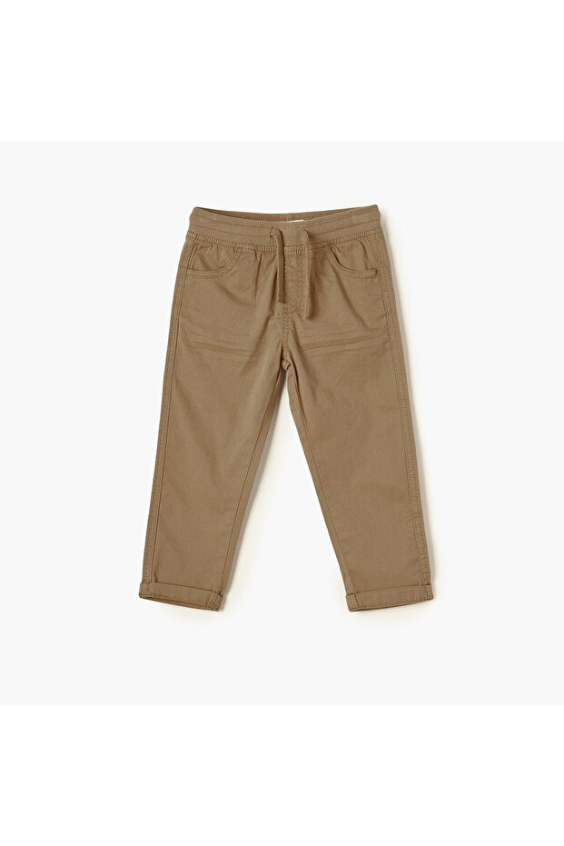 بنطلون سادة مع رباط للإغلاق - 1