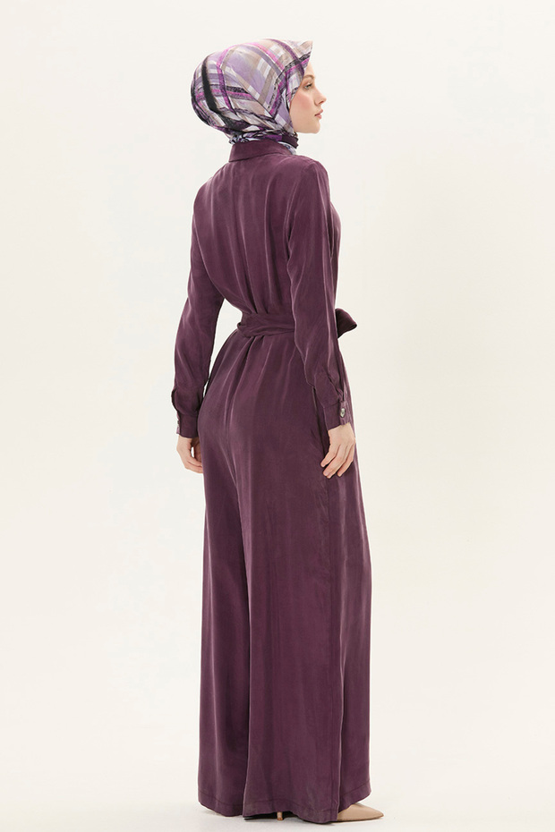 Düğmeli Kuşaklı Tulum - 7