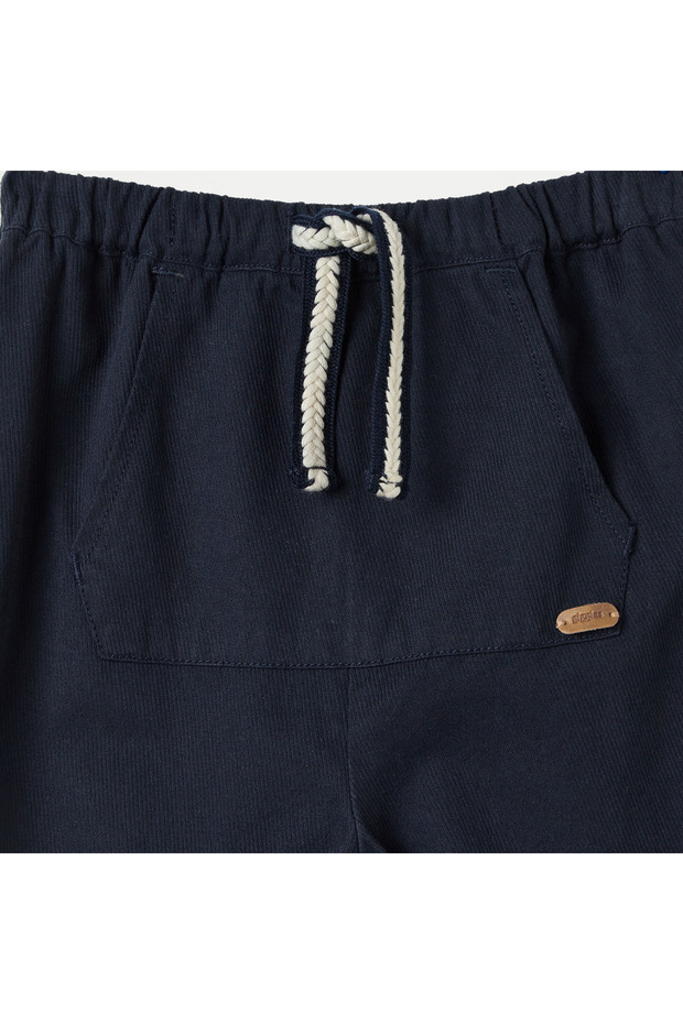 Solid Pants with Drawstring Closure and Pockets - 3